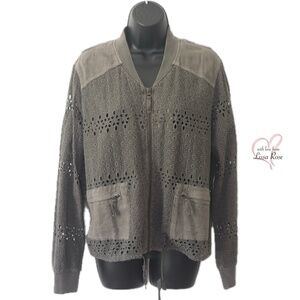 Sweetgrass Eyelet Zipper Pocket Bomber Jacket (Sundance Catalog)